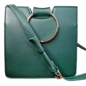 Forever 21 Dark Green Handbag w/ removable crossbody strap Gold hoop handles